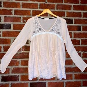 Altar’d State blush pink/peachy lace embroidered boho blouse